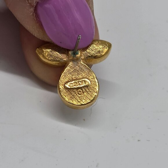 Avon Gold-Tone & Faux Pearl Earrings With Clear Crystal Accents 1" - Picture 3 of 3